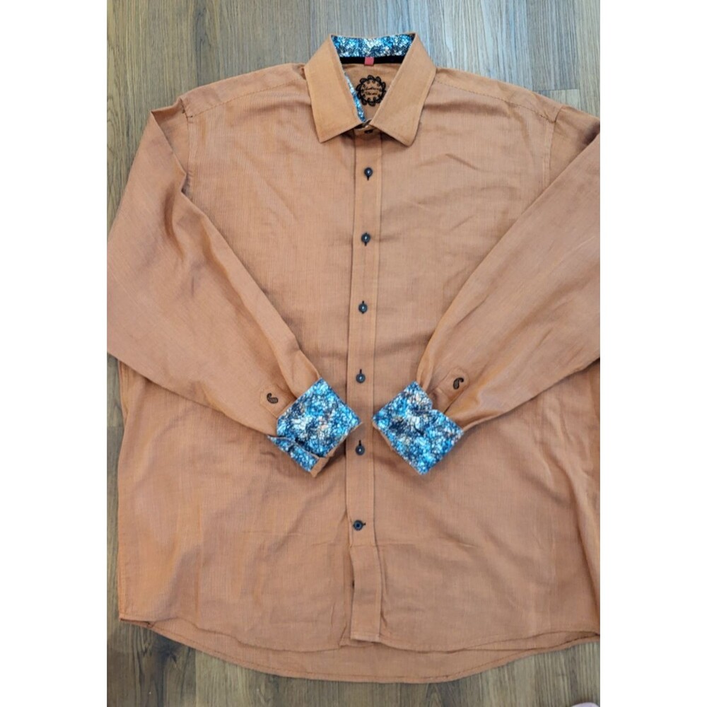 Robert Graham Shirt Mens XL Orange Check Button Up Flip Cuff